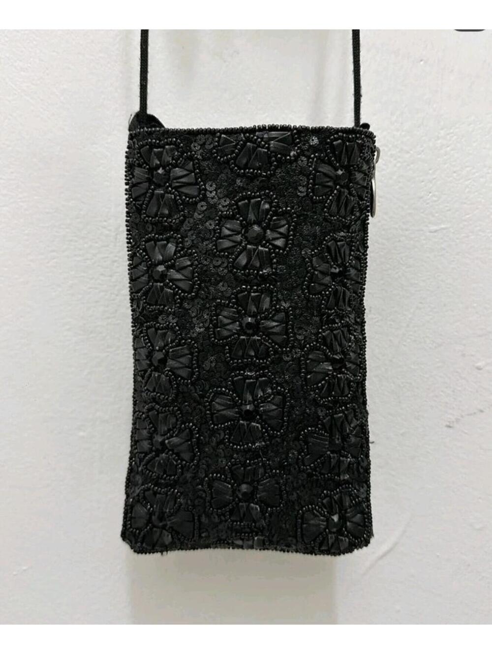 Bamboo Trading Co Club Bag Black beaded Jewels Circle NICE RARE []
